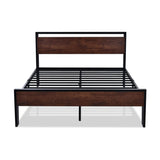 SHA CERLIN 14-Inch Queen Metal Platform Bed with Wooden Headboard and Footboard, No Box Spring Required, Mahogany Finish SHA CERLIN