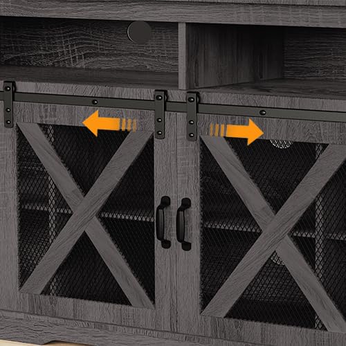 TOLEAD Farmhouse TV Stand for 65 inch TV Farmhouse Entertainment Center with Sliding Barn Doors Console Storage Cabinet for Living Room, Bedroom Grey TOLEAD