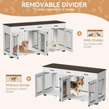 71 in Dog Crate Furniture for 2 Dogs, Wooden Double Dog Crate with 3 Drawers and Removable Room Divider, XXL Indoor Dog Kennel TV Stand End Table with Double Doors for Large Medium Dogs, White GarveeHome