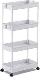 SPACEKEEPER Storage Cart, 4-Tier Mobile Shelving Unit, Bathroom Rolling Cart Utility Storage Organizer Shelf for Kitchen Living Room Bathroom Laundry Room & Dressers, Gray SPACEKEEPER