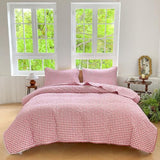NSNLGSGC Red Gingham Twin Quilt Set, Soft Pre-Washed Microfiber Red Plaid Twin Bedspread, Lightweight Checked Summer Quilt, Grid Bedding Coverlets for All Seasons (Includes 1 Quilt, 1 Pillow Sham) NSNLGSGC