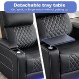 ANJ Power Recliner Chair with Adjustable Headrest, LED Lights & Detachable Tray Table, Faux Leather Electric Home Theater Seating with Cup Holders, USB,Hidden Arm Storage,GRS Certified,Black