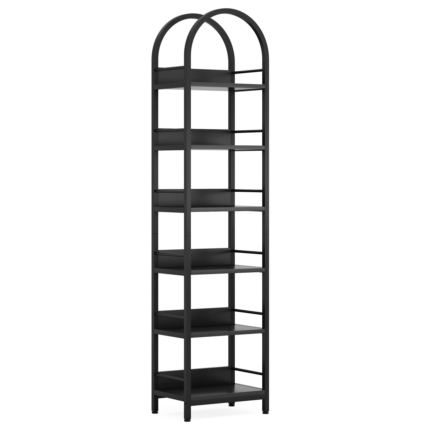 LITTLE TREE 6-Tier Open Bookshelf, 78.7" Tall Arched Bookcase, Black Wooden Bookshelf with Metal Frame, Freestanding Narrow Bookcase Display Shelves for Living Room, Bedroom, Office