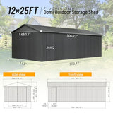 Domi 12x25FT Heavy Duty Outdoor Metal Garage Shed & Carport – Extra Large Lockable Double Door Storage Shelter for Cars, Trucks, Motorcycles, Lawn Equipment (Dark Grey) domi outdoor living