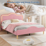 GarveeHome Full Size LED Bed Frame with Adjustable Headboard & Footboard, Velvet Upholstered Princess Platform Bedframe for Kids/Girls, Wooden Slats Support, No Box Spring Needed, Easy Assembly GarveeHome