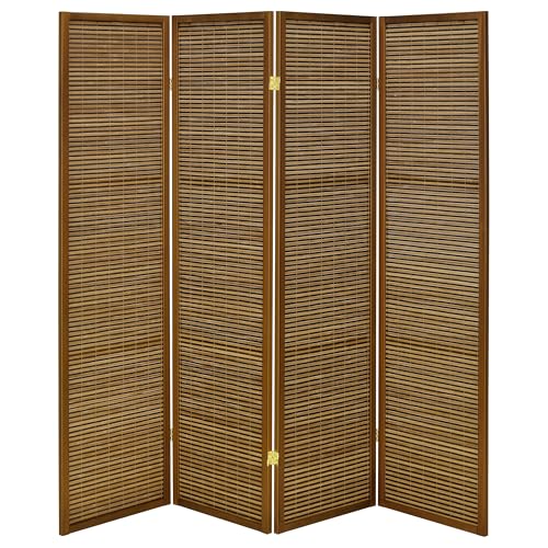 Coaster Home Furnishings - Browning - Wood - 70-Inch 4-Panel Room Divider Folding Screen with Bamboo Panels and Freestanding Structure - Living Room & Bedroom - Walnut - 961638 Coaster Fine Furniture