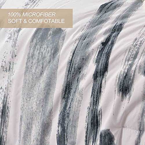 Nanko King Comforter Set 3pc, Art Grey White Printed Pattern Reversible Down Alternative Microfiber Bedding - All Season Duvet and 2 Pillowcases Bed Sets Modern for Women Men, Size 104 x 90 Gray Nanko