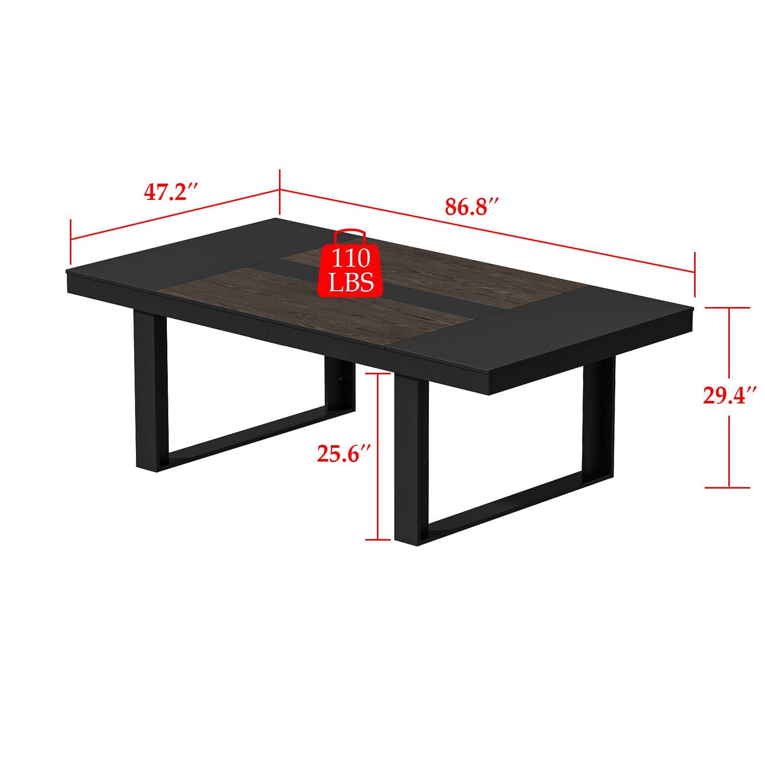 FAMAPY 7.2FT Conference Table Podcast Table, Black Metal Frame, Rectangular Office Table Meeting Table Podcast Table, Black and Deep Walnut (86.8”W x 47.2”D x 29.4”H) - WoodArtSupply