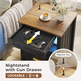 Dystler Nightstand with Gun Drawer - Bedside Table with Charging Station and 2 Drawers, Smart Side Table with 3-Color Human Sensor LED Lights for Bedroom, Black Dystler