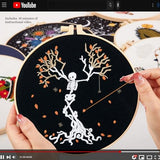 Fall Maple Leaf Embroidery Starter Kits for Beginners Adults, Halloween Stamped Cross Stitch Kit for Beginners Adults, Skeleton Embroidery Needlepoint Kit, 2 Embroidery Hoops (Attached Video Tutorial)