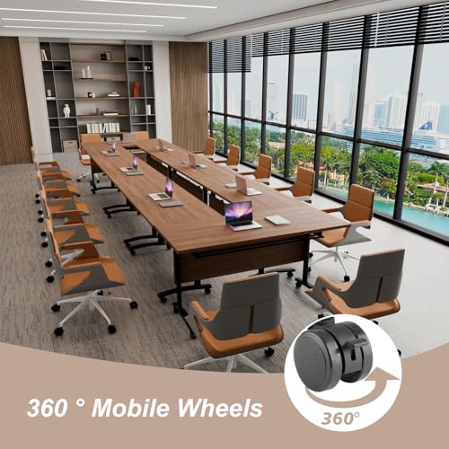 Modern Conference Table,4PCS Folding Conference Table with 360°Mobile Wheels,Office Conference Room Table for 4-6 Person,Modular Meeting Table (Walnut, 55in) Generic