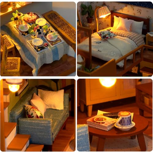 DIY Miniature Dollhouse Kit, Mini House Making Kit with Furnitures and Dust Cover, Tiny House Kit to Build for Adults, Hobby Craft Gift for Christmas Day, Japanese Style Loft