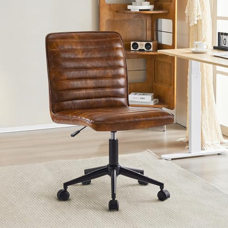 Furnimart Armless Office Desk Chair Task Chair Faux Leather Upholstered Task Chair Teen Desk Chair Mid-Back 360° Swivel Adjustable Small Chair (Leather-DustYellow) Furnimart