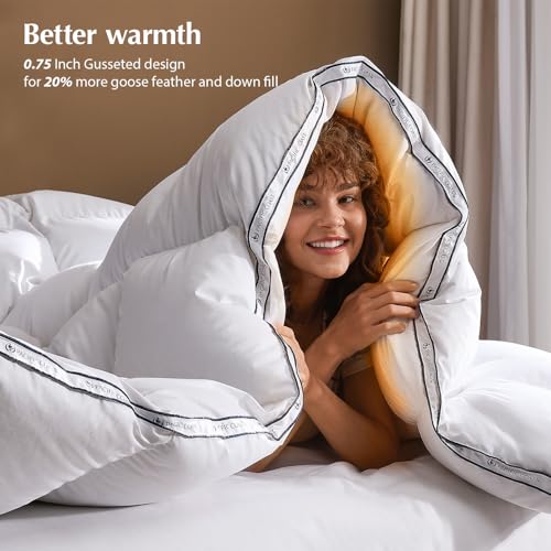 Pacific Coast Goose Feather Down Fiber Comforters Twin Size, Heavyweight Thickened Winter Duvet Insert, Ultra-Soft, Fluffy, Breathable, Hotel Luxury Bedding Comforters, 8 Tabs, 68"x90" Pacific Coast