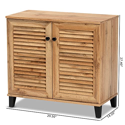 Baxton Studio Coolidge Modern and Contemporary Oak Brown Finished Wood 2-Door Shoe Storage Cabinet Baxton Studio