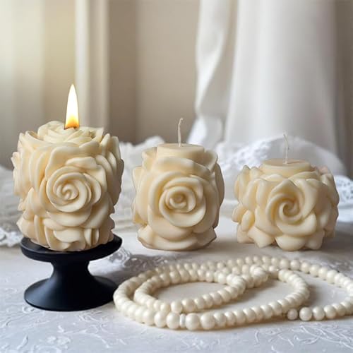 Rose Candle Molds Valentines Rose Silicone Mold Flower Shape Soap Molds Roses Flower Column Candle Molds for Candles Making Soap DIY Polymer Clay Craft Plaste Epoxy Resin Valentine Mother Day Decor