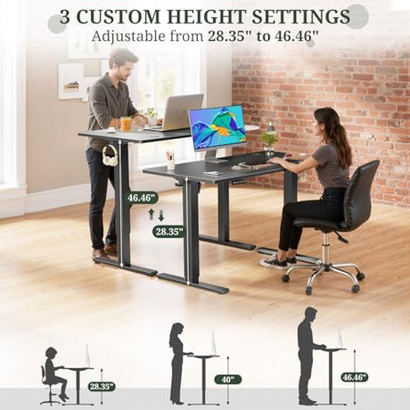 48 x 24 in Electric Standing Desk - Memory Height Adjustable Ergonomic Sit-to-Stand Rising Computer Table Gaming Workstations with 2 Hooks and Wire Hole for Home Office, Black SageNest