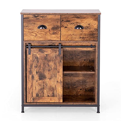 MAISON ARTS Industrial Coffee Bar Cabinet - Sideboard Buffet with 2 Drawers&Sliding Barn Door, Storage Cabinet for Kitchen Dining Room Living Room - WoodArtSupply