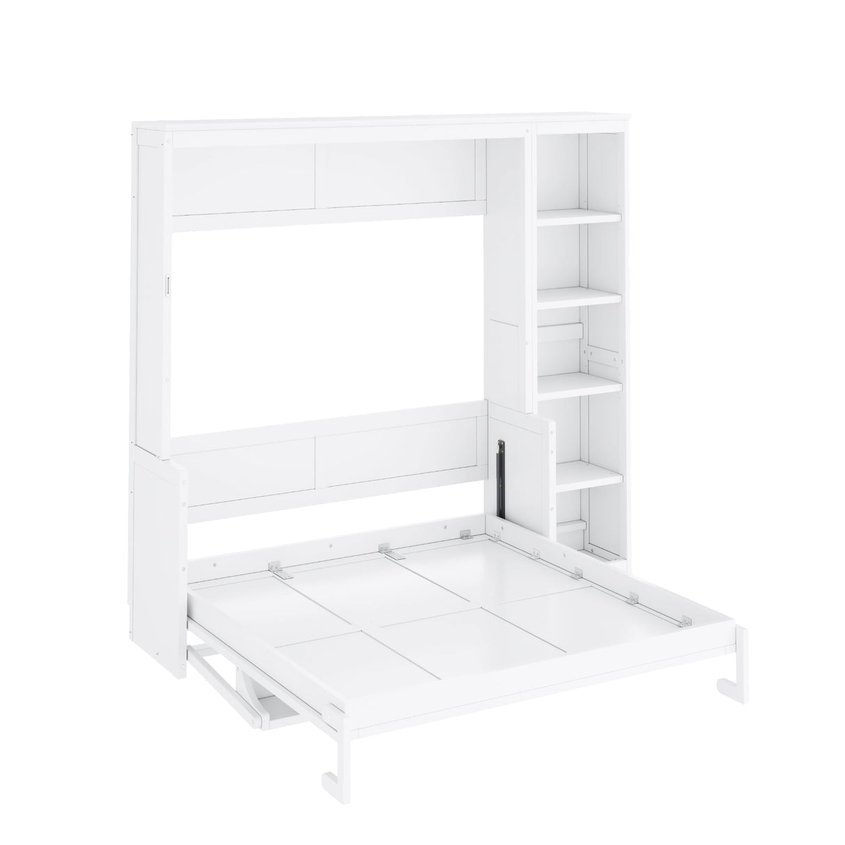 SOFTSEA Full Size Horizontal Murphy Bed with Desk & Shelves, Hideaway Wall Bed Cabinet with Gas Struts, Space-Saving Foldable Bed with Bookshelves for Guest Room Bedroom Office, White SOFTSEA