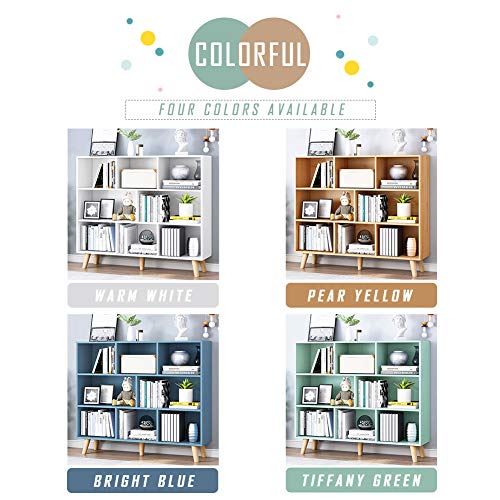 IOTXY Pear Yellow 3-Tier Wooden Open Shelf Bookcase with 8 Cubes - WoodArtSupply