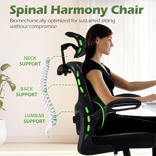 AreShark Office Chair Ergonomic Desk Chairs with Adjustable Lumbar Support& Headrest Hanger, High Back Breathable Mesh Chair with Wheels, Rolling Swivel Comfy Task Computer Chair for Home Work Gaming AreShark