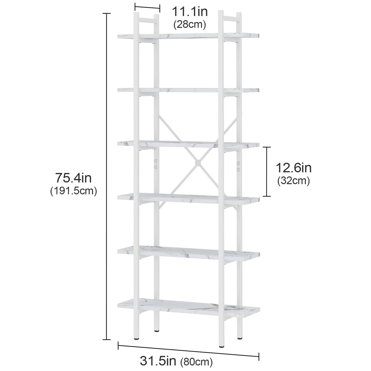 Azheruol Bookshelf 6 Tiers White Wooden Storage Shelf,Modern Open Display Storage Bookcase Book Organizer,Metal Bookshelf Standing Storage Shelf Tall Shelving Units for Home Office Study Azheruol