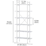 Azheruol Bookshelf 6 Tiers White Wooden Storage Shelf,Modern Open Display Storage Bookcase Book Organizer,Metal Bookshelf Standing Storage Shelf Tall Shelving Units for Home Office Study Azheruol