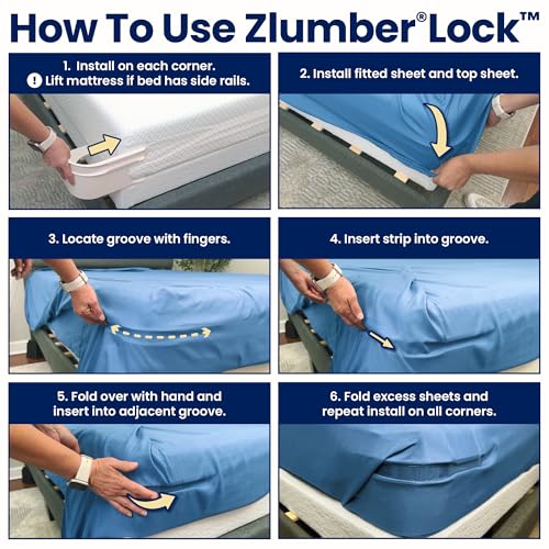 The Original USA Patented ZlumberLock – Secure Sheet Holder with Heavy-Duty Mattress Straps – No More Loose Bedding, Universal Fit, Easy One-Time Installation Zlumber