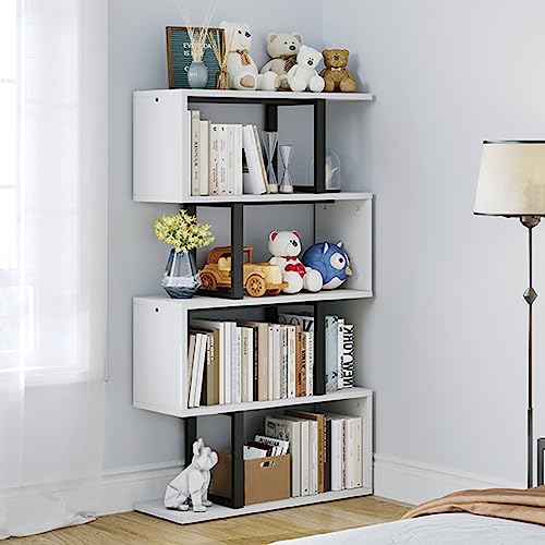YITAHOME 5-Tier Bookshelf, S-Shaped Z-Shelf Bookshelves and Bookcase, Modern Freestanding Multifunctional Decorative Storage Shelving for Living Room Home Office, Cream White