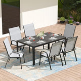 PIZZELLO 7-Piece Outdoor Dining Set Patio Dining Set for 6 Outdoor Table and Chairs All Weather Outdoor Patio Set w/Stackable Patio Chairs and HDPE Dining Table for Backyard, Garden and Poolside PIZZELLO