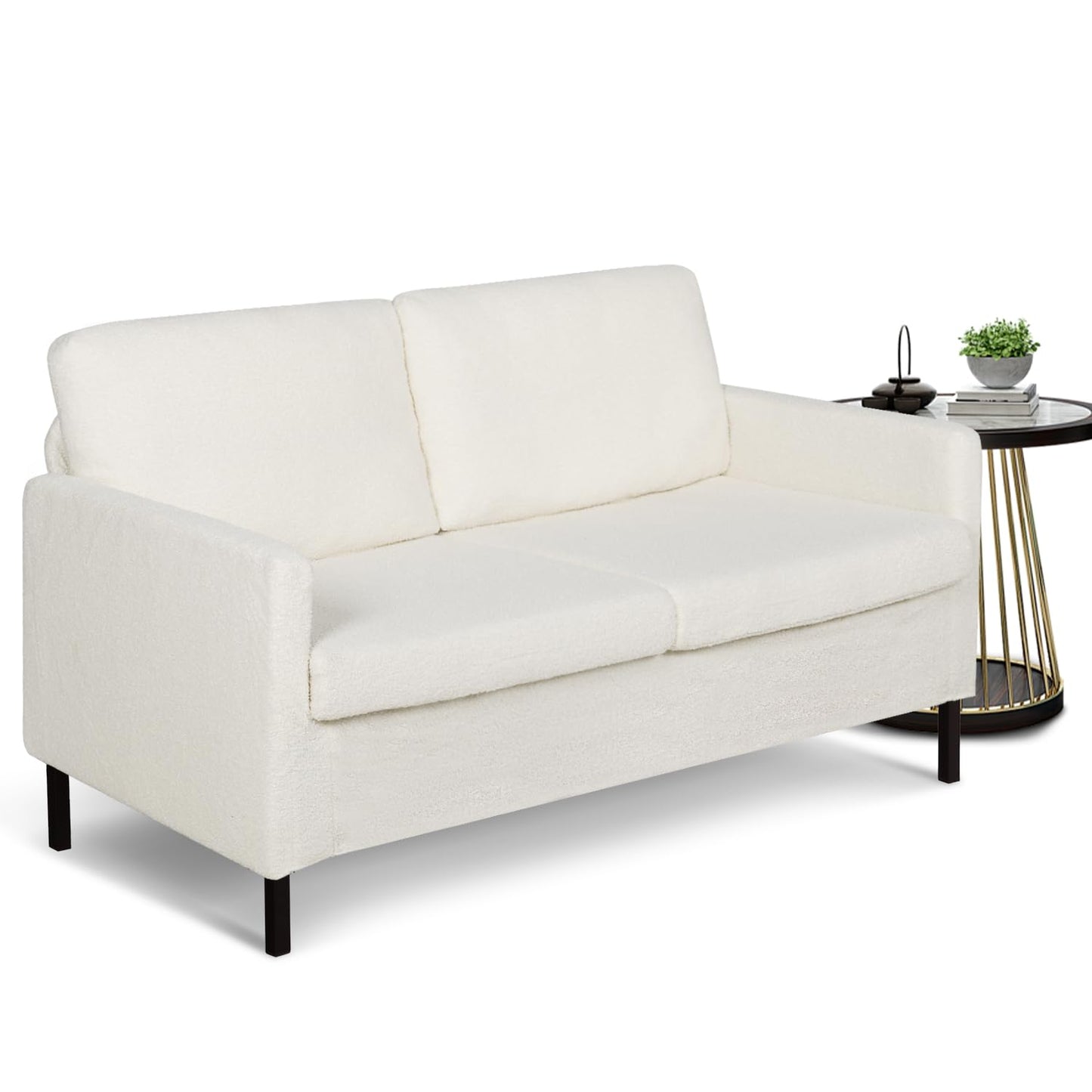 TYBOATLE Sofa Couch, Modern Small Loveseat for Living Room, 51" W Mini Little Upholstered 2-Seater Love Seats w/Iron Legs for Compact Small Space, Apartment, Bedroom, Dorm, Office (White Bouclé)