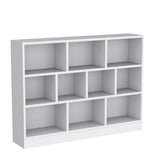 IOTXY Open Shelf Low Bookcase - Wooden 3-Tier Floor Standing Display Cabinet Organizer with Base, 10 Cubes Short Horizontal Bookshelf in Warm White IOTXY