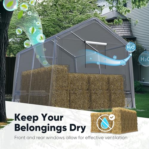 Quictent 8x10FT Carport Shelter Storage Shed with Roll-Up Mesh Windows, Heavy Duty Portable Garage for Motorcycle, ATV, Garden Tools Waterproof Storage Tent with Reinforced Frame, Dark Gray Quictent