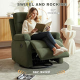 GAOHAPY Rocking Recliner Chair,Modern Swivel Glider Recliner Chair,Corduroy Fabric Upholstery Recliner,Manual Reclining Sofa Chair for Living Room,Office,Apartment (Green)