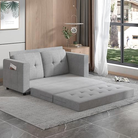 ZAFLY Modern 3-in-1 Convertible Sofa Bed, 84 Inch Tri-Fold Multi-Function Floor Sofa, Space-Saving Futon Couch Bed, Pull-Out Loveseat Sleeper, Ideal for Apartments, Dorms & Offices, Light Grey ZAFLY