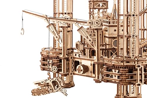 Wood Trick Offshore Rig Platform Wooden 3D Puzzles for Adults and Kids to Build - Interactive Movable Platform - Wooden Models Engineering DIY Wood Trick
