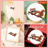 Zhenqing Raccoon Cross Stitch Kit for Beginners, 11CT Printed 20x20cm with 16cm Hoop, Cute Animal on Branch Embroidery Set (70740)