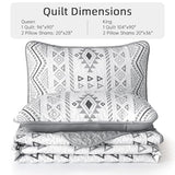 Drucon Boho King Size Aztec Quilt Set 3 Pieces Grey Ultra Soft Lightweight Quilt Beddding Set, Microfiber Bohemian Bedspread Coverlet Set with 2 Pillowcases for All Season (King, 104"x90") Drucon