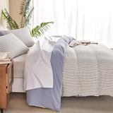 BUPIRD Comforter Set King Striped Blue 100% Soft Washed Microfiber Jacquard 3 Pieces King Striped Bedding Sets Blue White Comforter for All Seasons and 2 Pillowcases Comfort Breathable BUPIRD