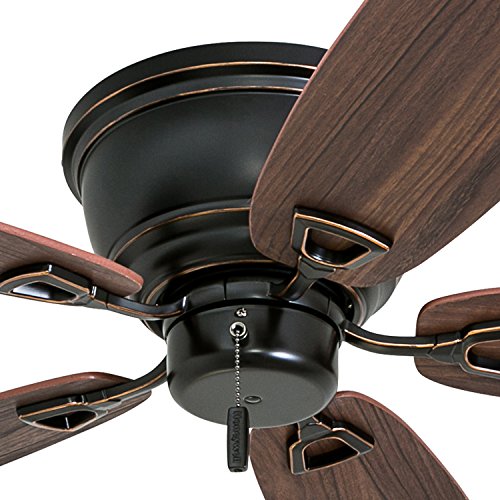 Honeywell Ceiling Fans Glen Alden, 52 inch Classic Flush Mount Indoor Ceiling Fan with No Light, Pull Chain, Quick-2-Hang Dual Finish Blades, Reversible Motor - 50516-01 (Oil Rubbed Bronze) Honeywell Ceiling Fans