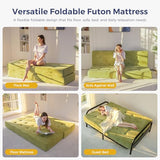 MAXYOYO 8" Full Size Folding Mattress with Handles, Tufted Foldable Couch Bed(Frame Not Included), Versatile Folding Mattress for Floor Sleeping, Living Room & Guest Room, Green MAXYOYO