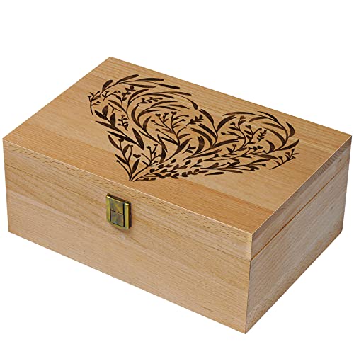 EXISTING Wooden Memory Keepsake Box, Floral Heart Engraved Keepsake Boxes with Lids, Memory Box for Keepsakes for Anniversary, Wedding, Memory, - WoodArtSupply