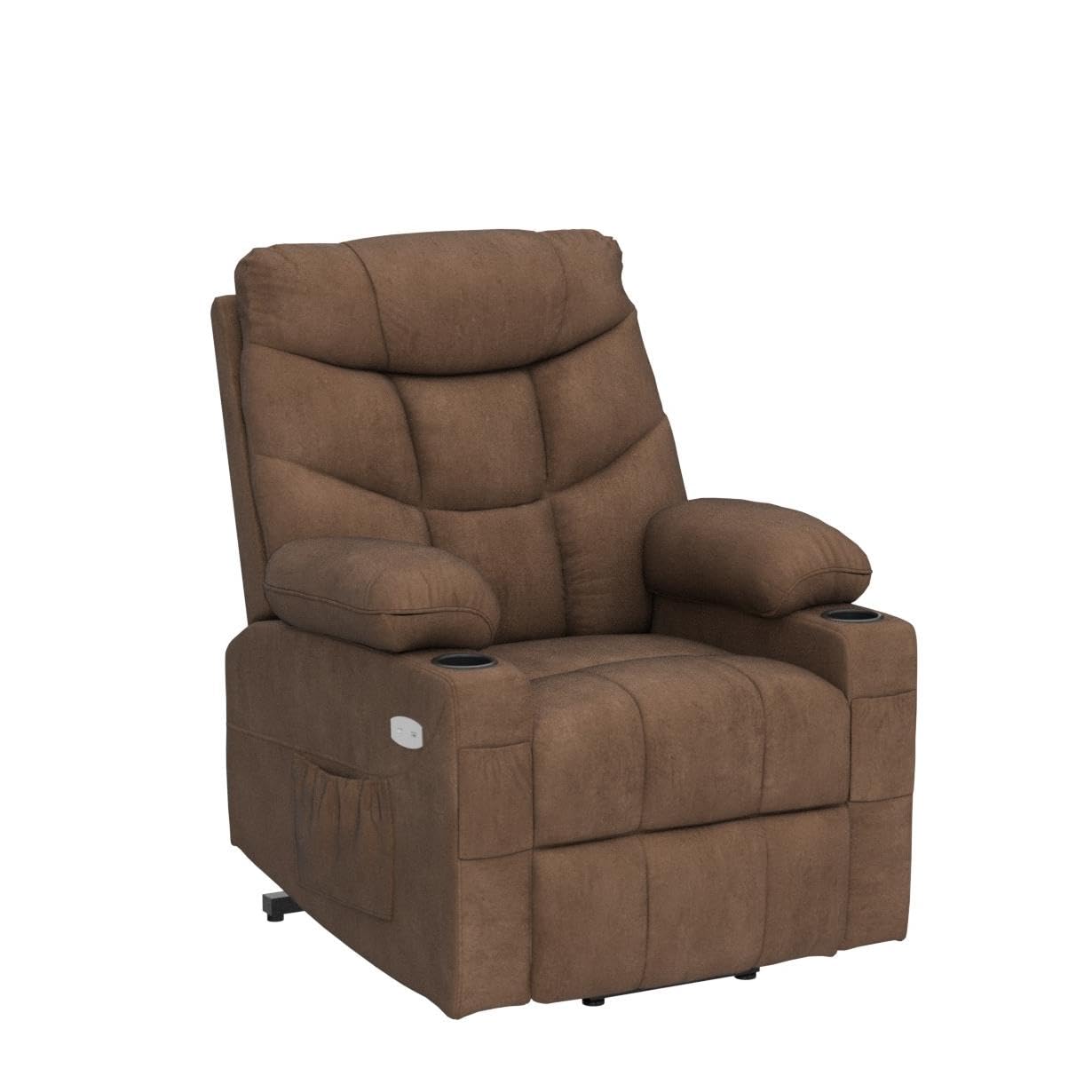 YITAHOME Electric Power Lift Recliner Chair for Elderly, Fabric Recliner Chair with Massage and Heat, Spacious Seat, USB Ports, Cup Holders, Side Pockets, Remote Control (Brown)