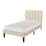 VECELO Twin Size Bed Frame with Upholstered Headboard, Velvet Platform Bedframe Mattress Foundation, Strong Wood Slat Support, No Box Spring Needed,Velvet Beige VECELO