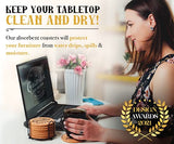 Coasterlux Cork Coasters for Drinks Absorbent with Holder - Cute & Funny Set of 8 Large Round Outdoor Cup Wooden Table Protection, Coffee Trivet, Cups and Mugs Cool Drink Coaster Gift Coasterlux