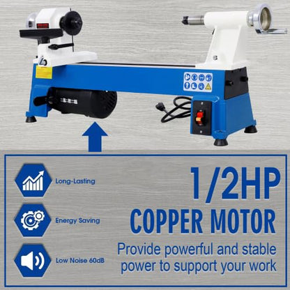 Wood Lathe - 10" x 18" Benchtop Wood Lathe Machine with 5 Variable Speeds 500/750/1150/1800/3200RPM | 1/2HP Multifunctional Power Wood Lathe Mini Wood Turning Lathe for Woodworking Woodturnin - WoodArtSupply