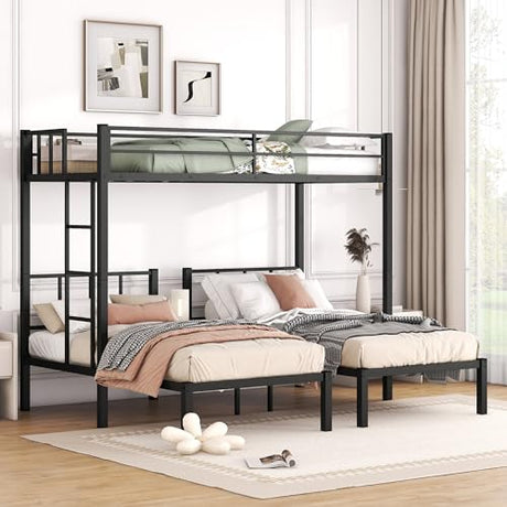 Bellemave Twin Over Twin Over Twin Triple Bunk Bed for Kids, Three Bed Bunk Beds for Kids with Guardrails, Ladder & Storage Three Bed Bunk Bed Converts to 3 Separate Twin Beds No Box Spring Needed Bellemave