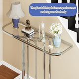 O&K FURNITURE 43" Modern Glass Console Table with Curved Chrome Frame & Faux Marble Base, Silver Narrow Sofa Table for Entryway, Living Room, Hallway, Home Office O&K FURNITURE