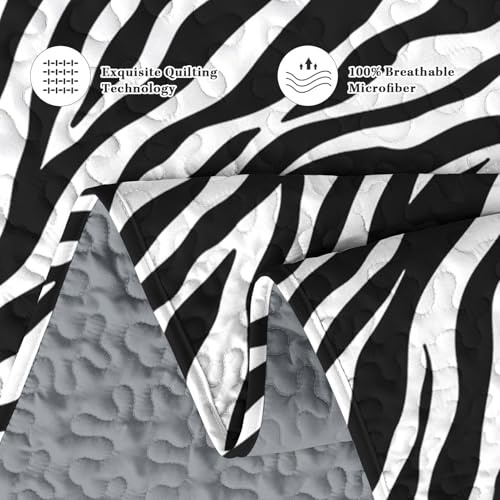 Pamnest Quilt Set King Size, Zebra Stripe Animal 3 Pcs Soft Bed Cover Bedding Set for Kids and Adults, Black White Lightweight Bedspread Coverlet with Pillow Sham for All Season Pamnest