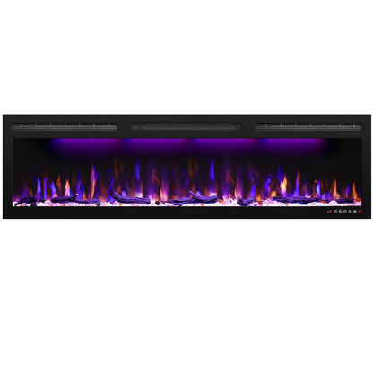 Mystflame 60 inch Electric Fireplace, Recessed and Wall Mounted Slim Electric Fireplace, 750/1500 Watt Heater Fireplace, Log & Crystal Hearth, Adjustable Realistic Flame, Remote Control & Touch Screen